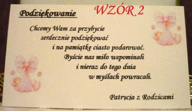 Etykiety karteczki bileciki podziękowanie Chrzest komunia urodziny