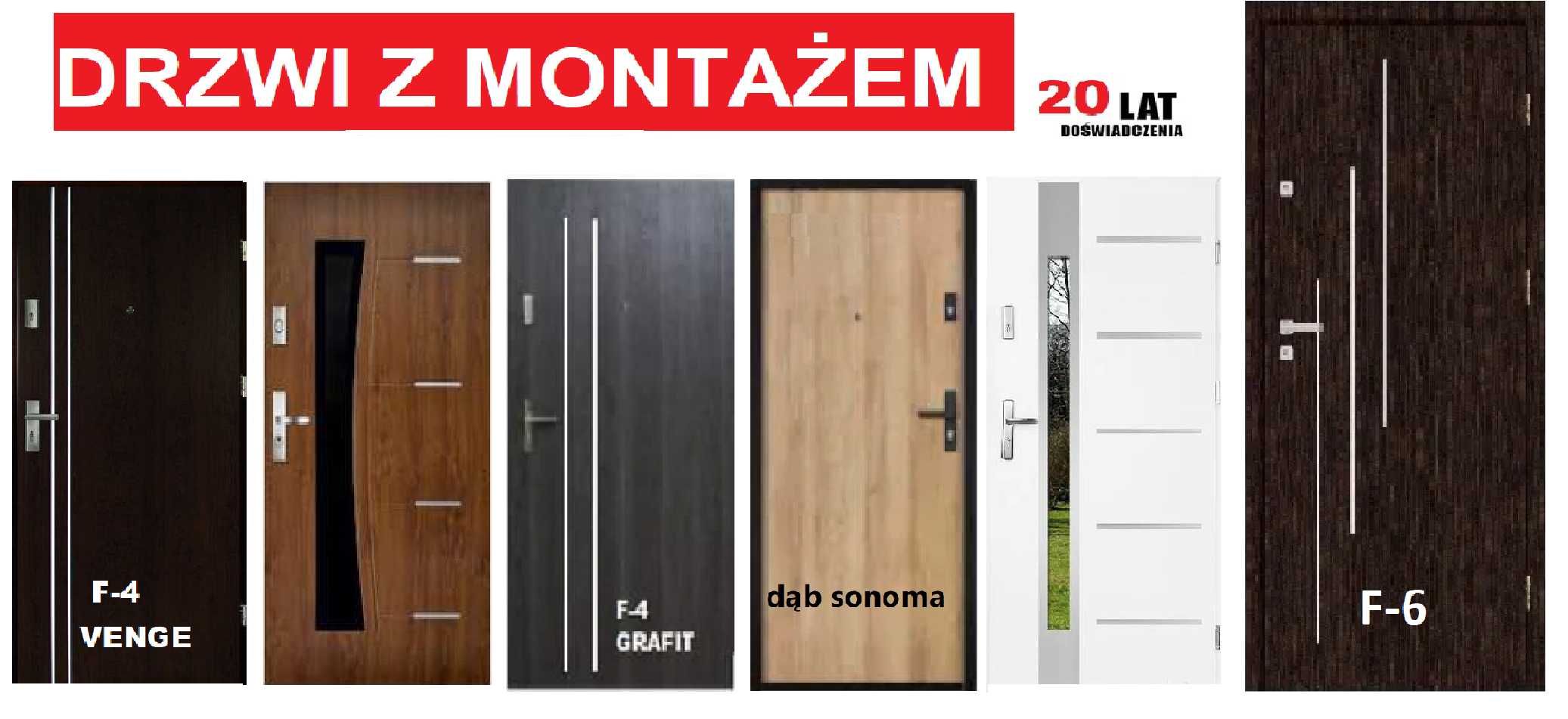 Drzwi z montażem zewnętrzne do mieszkania w bloku drewniane-metalowe