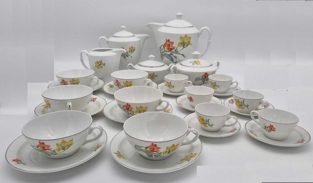 2x serwis do czarnej i białej kawy przedwojenny Ćmielów fason Ćmielów