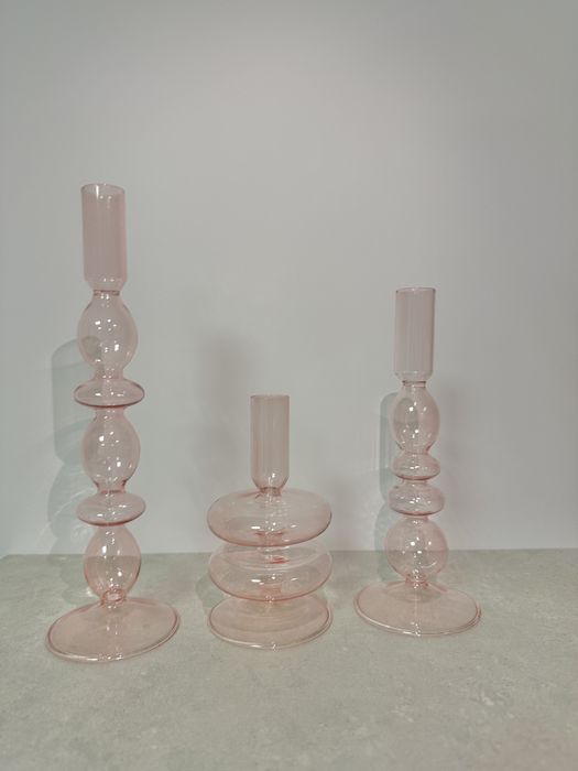 Świeczniki szklane pastelowy róż pudrowy różowy