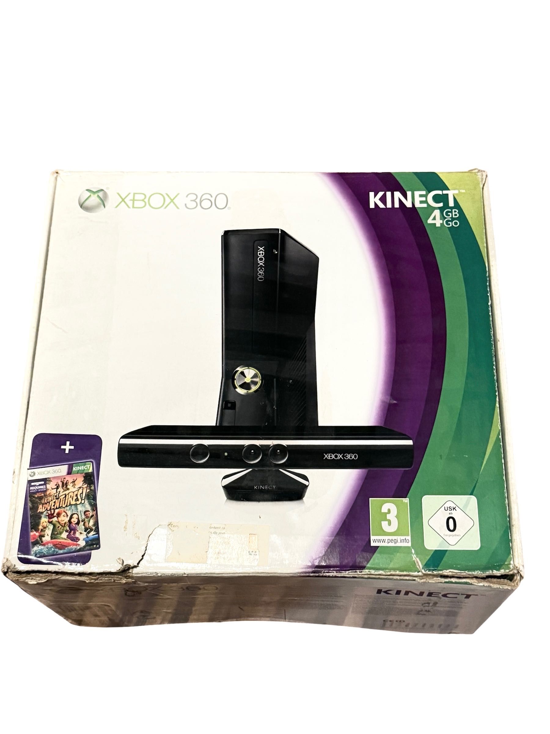 Zestaw - Xbox 360 Slim + sensor Kinect + dwa pady + gra pudełkowa