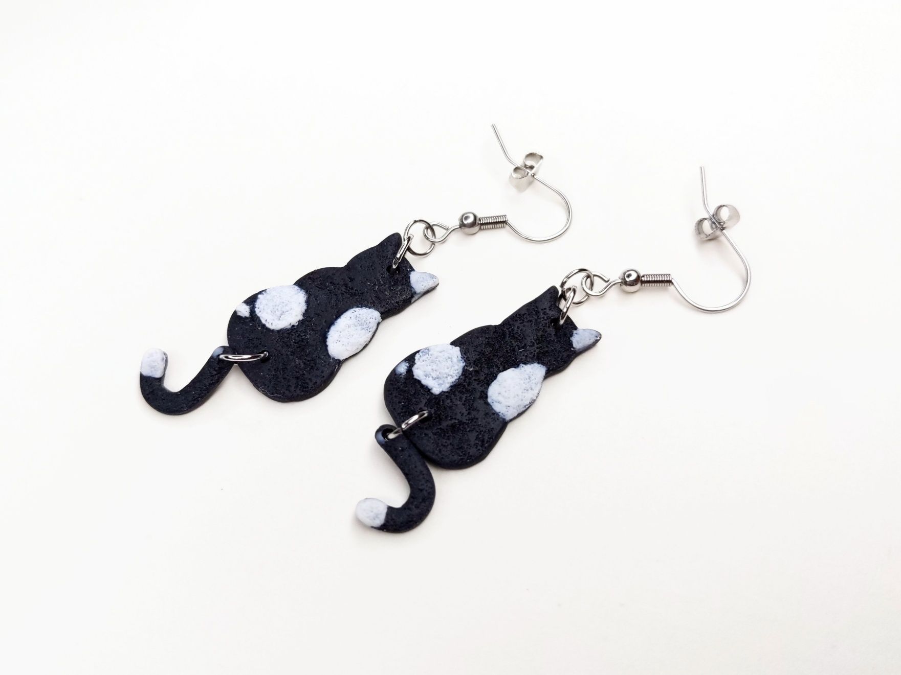 Kolczyki czarno-białe koty handmade