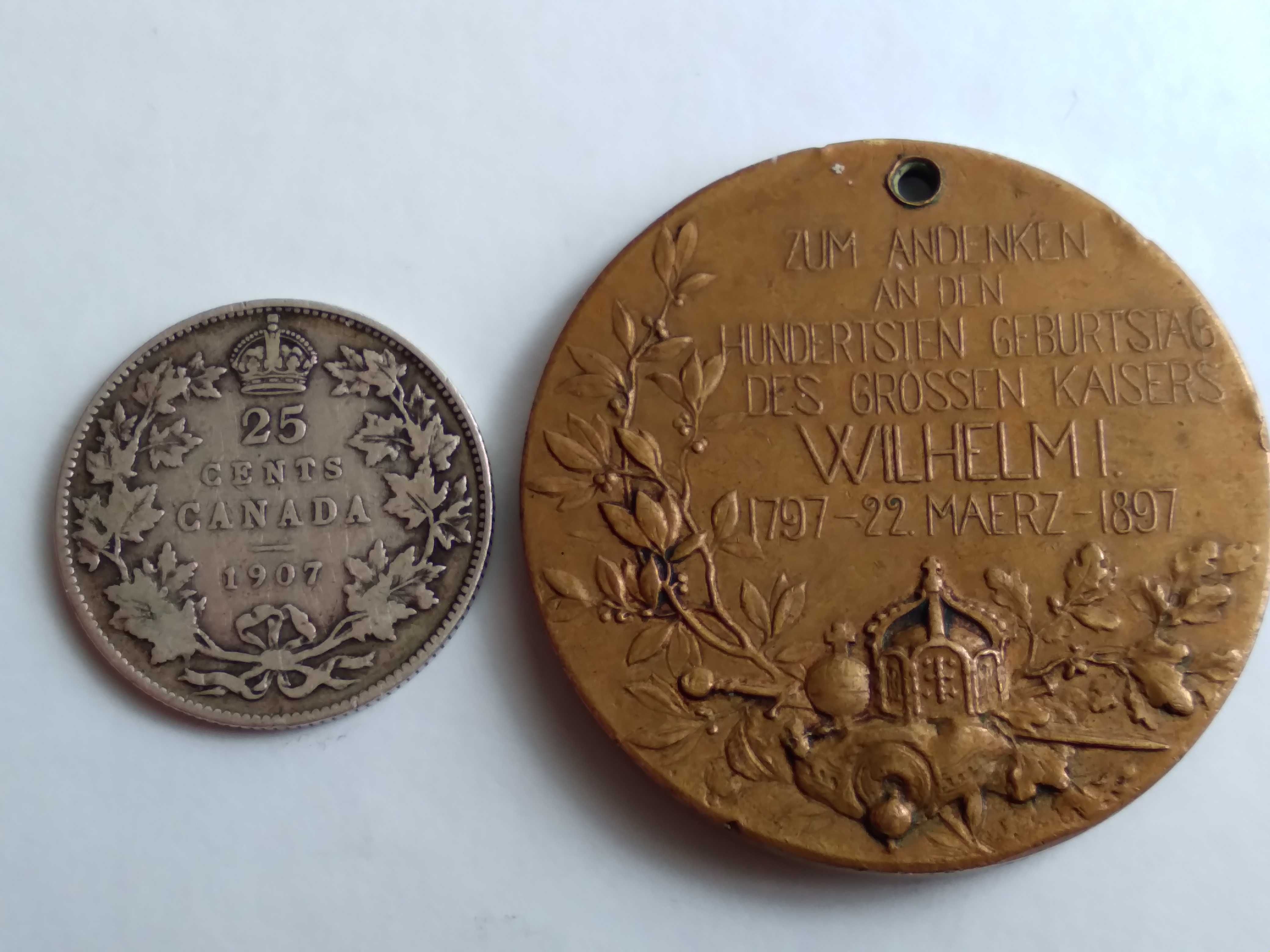 Medal Prusy Wilhelm I moneta srebrna Kanada 1907r