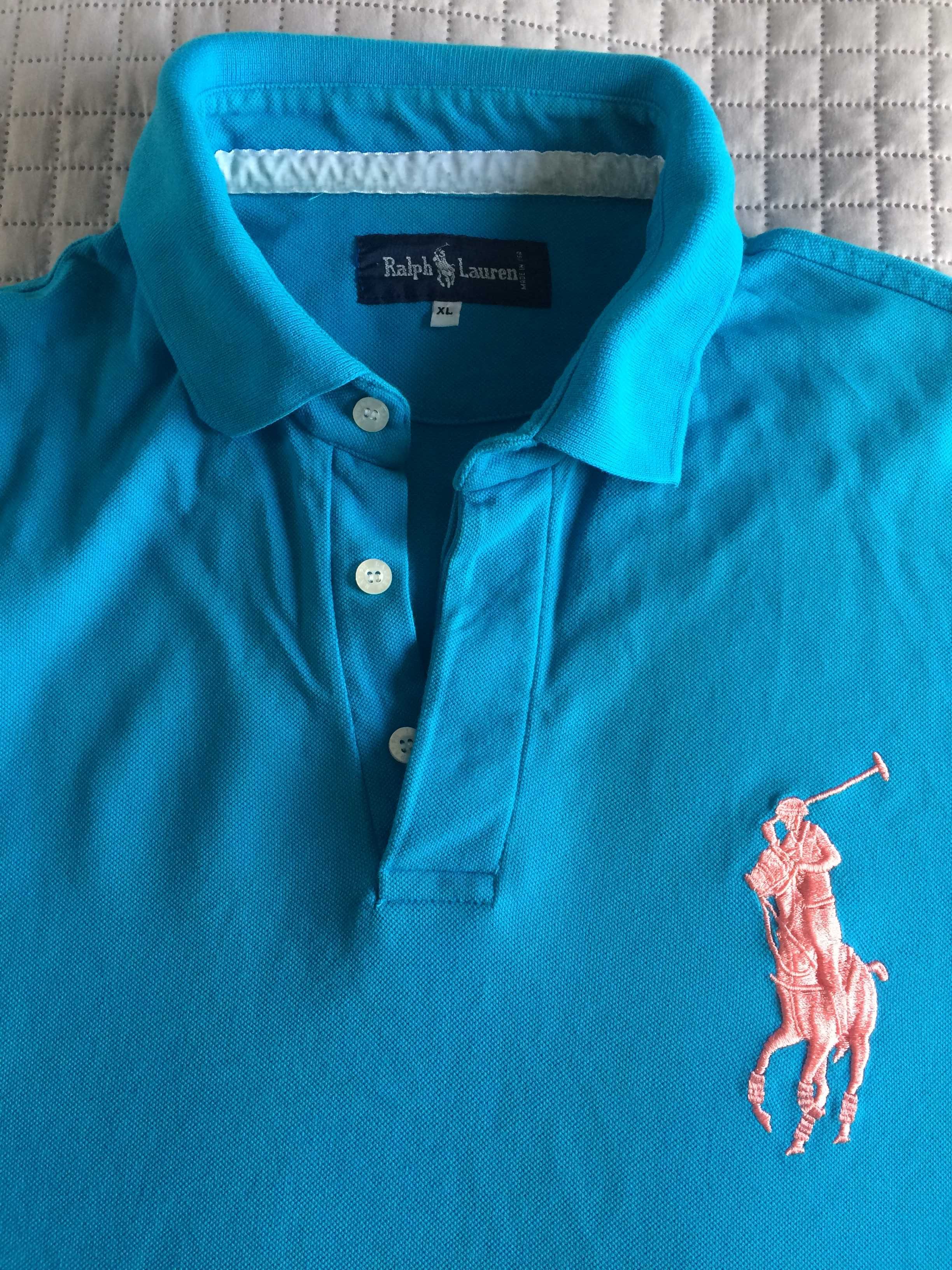 Polo by Ralph Lauren, niebieska efektowna polówka, 3, XL
