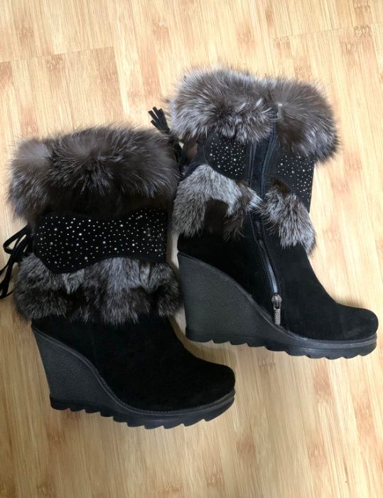 женские сапоги натуральная кожа мех замша Foletti