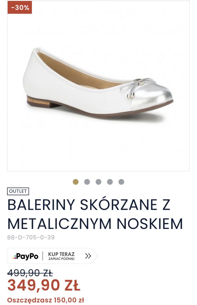 Baleriny skórzane z metalicznym noskiem Wittchen