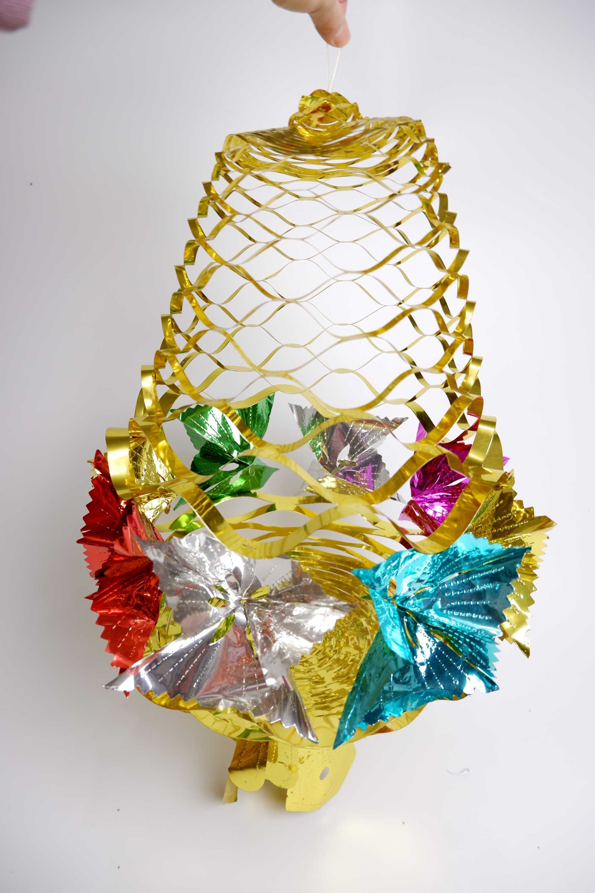 Новогодний декор гирлянда из фольги подвесная объемная золотая игрушка
