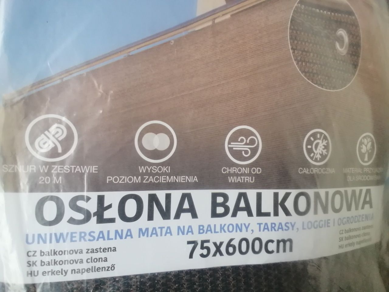 Osłona balkonowo tarasowa 75-600cm +sznur 20m Nowa