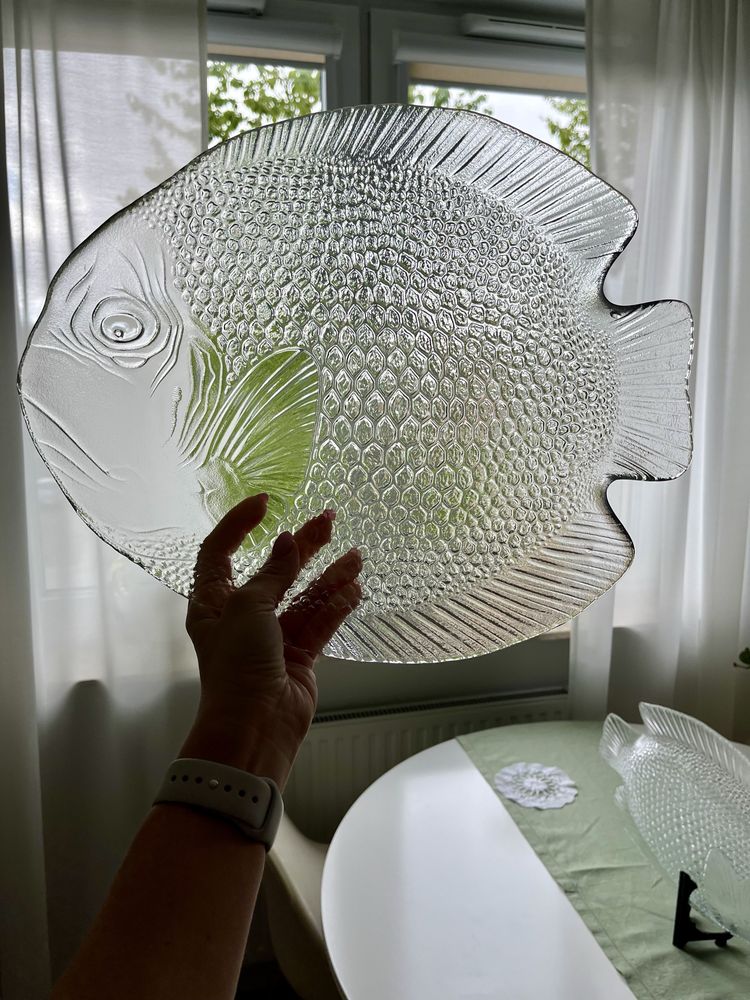 Duża patera ryba szklana arcoroc glass vintage