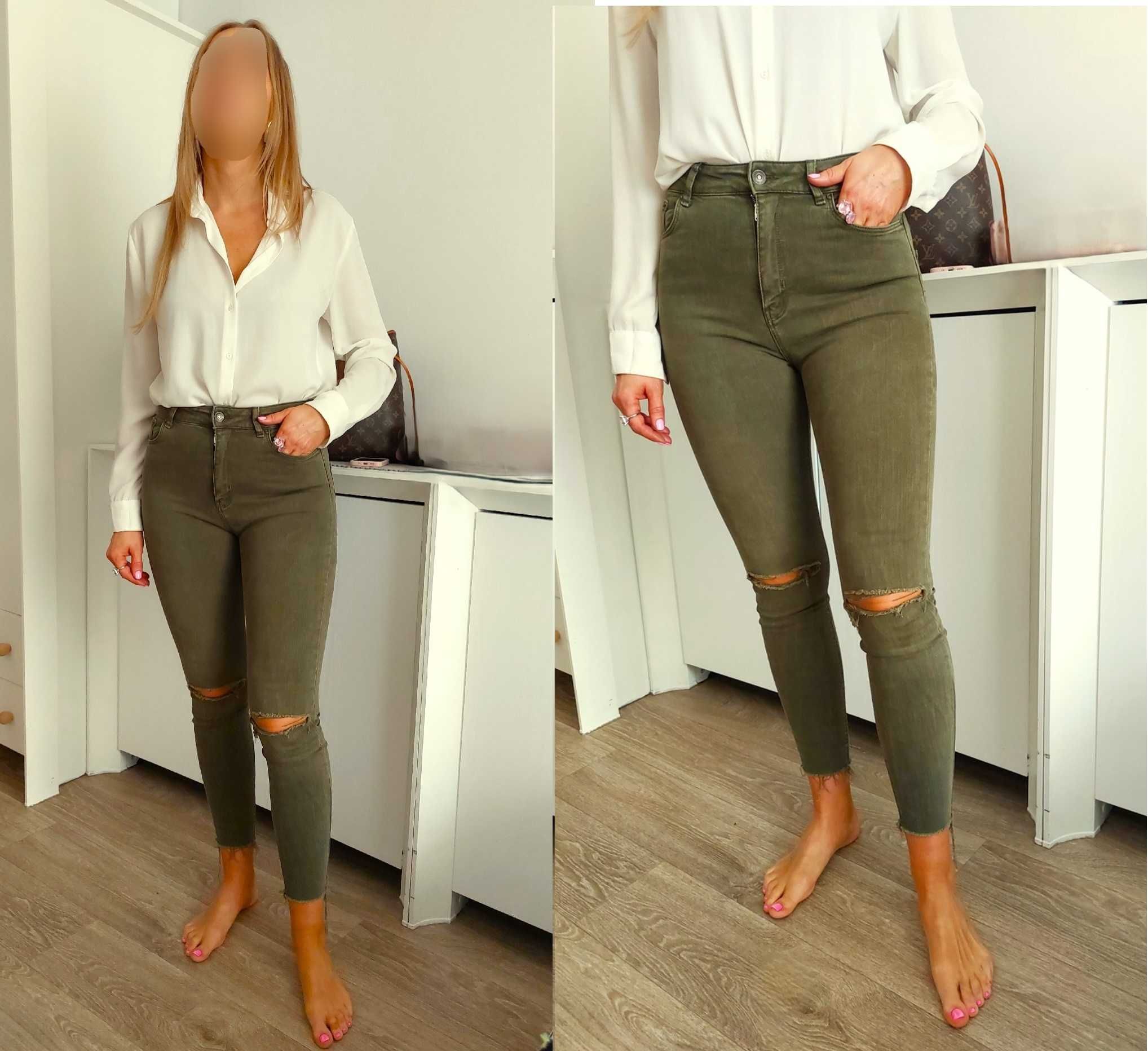 Spodnie jeansy skinny zielone khaki Zara woman r.S  36