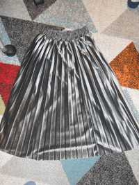 Spódnica szara/srebrna,plisowana 36/38-welurowa