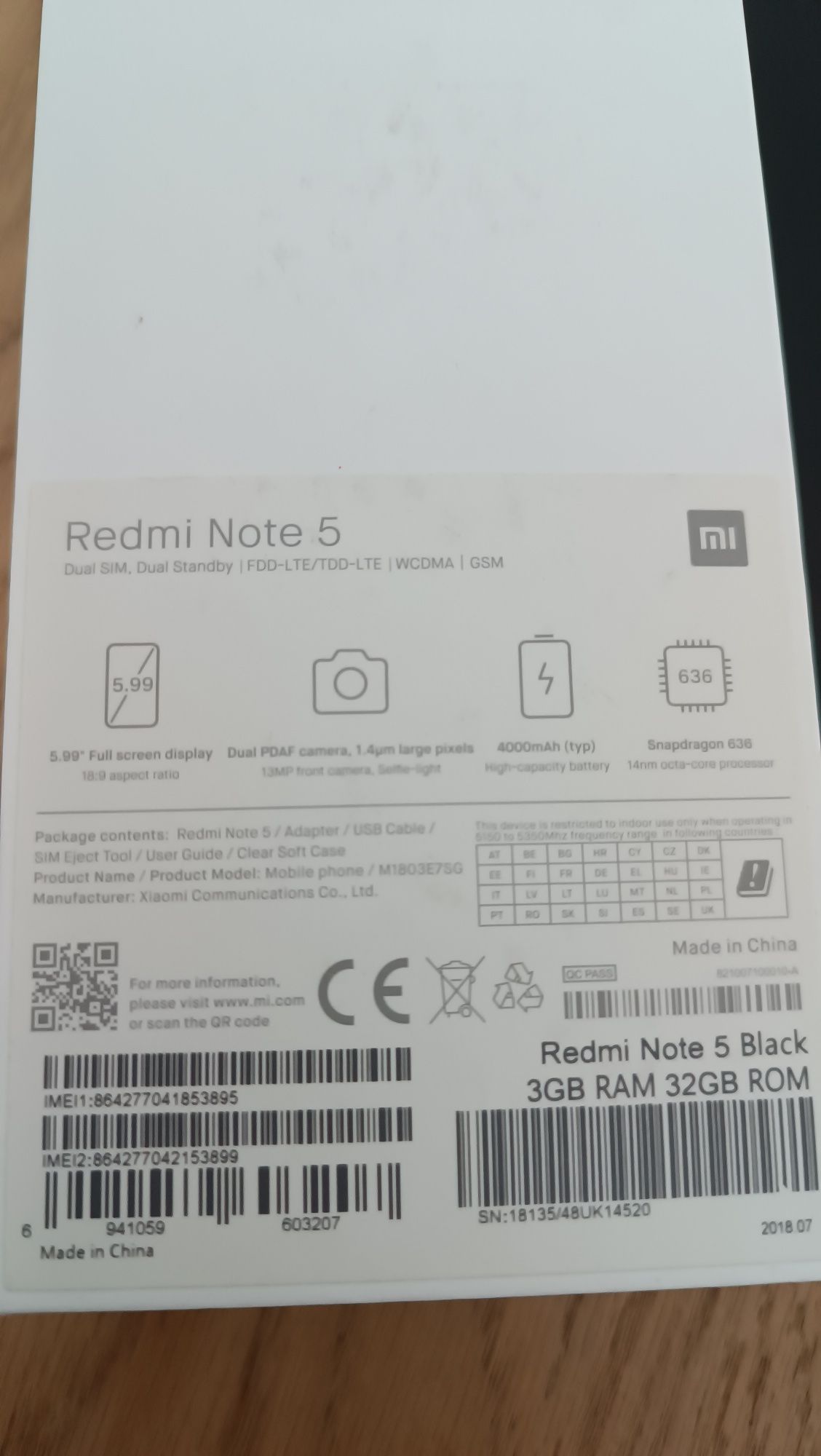 Smartfon Redmi Note 5 3GB RAM/ 32GBROM