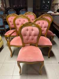 Piękne włoskie stylowe krzesła 6 sztuk zestaw komplet róż pudrowy
