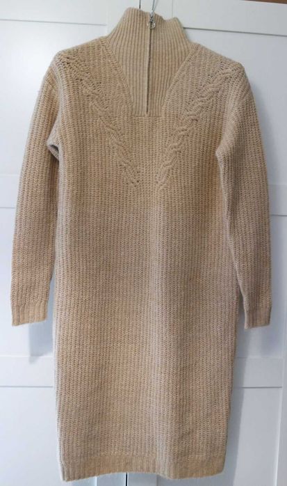 Sukienka dzianinowa M bonprix beżowa ze stójką sweter tunika