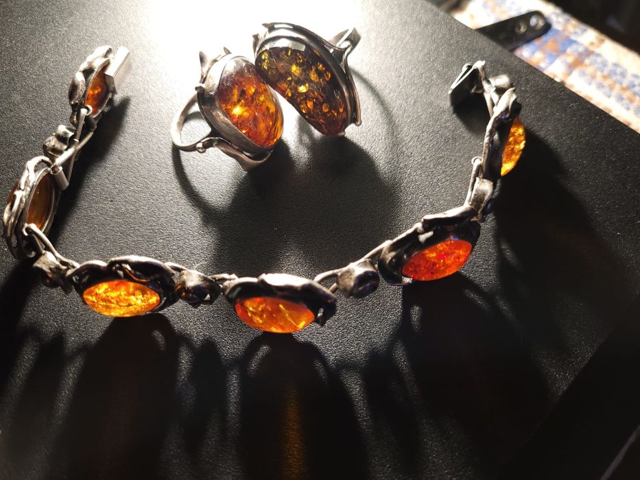 Srebro bursztyn branzoletka