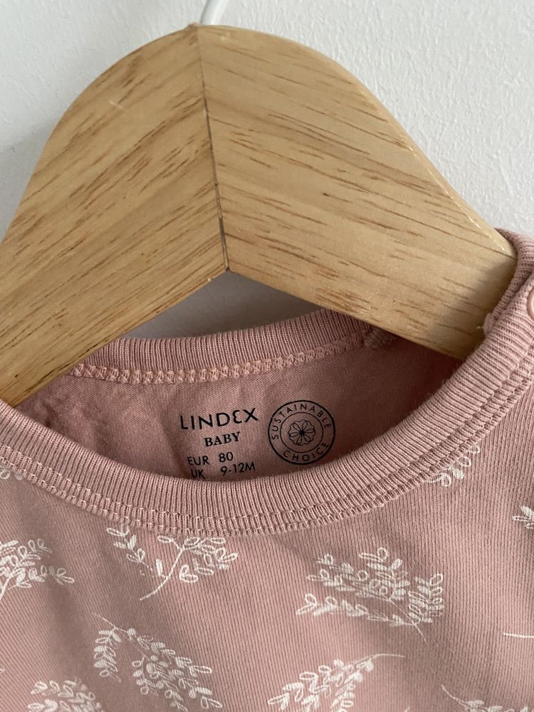 Body lindex 80 pudrowy róż liście białe