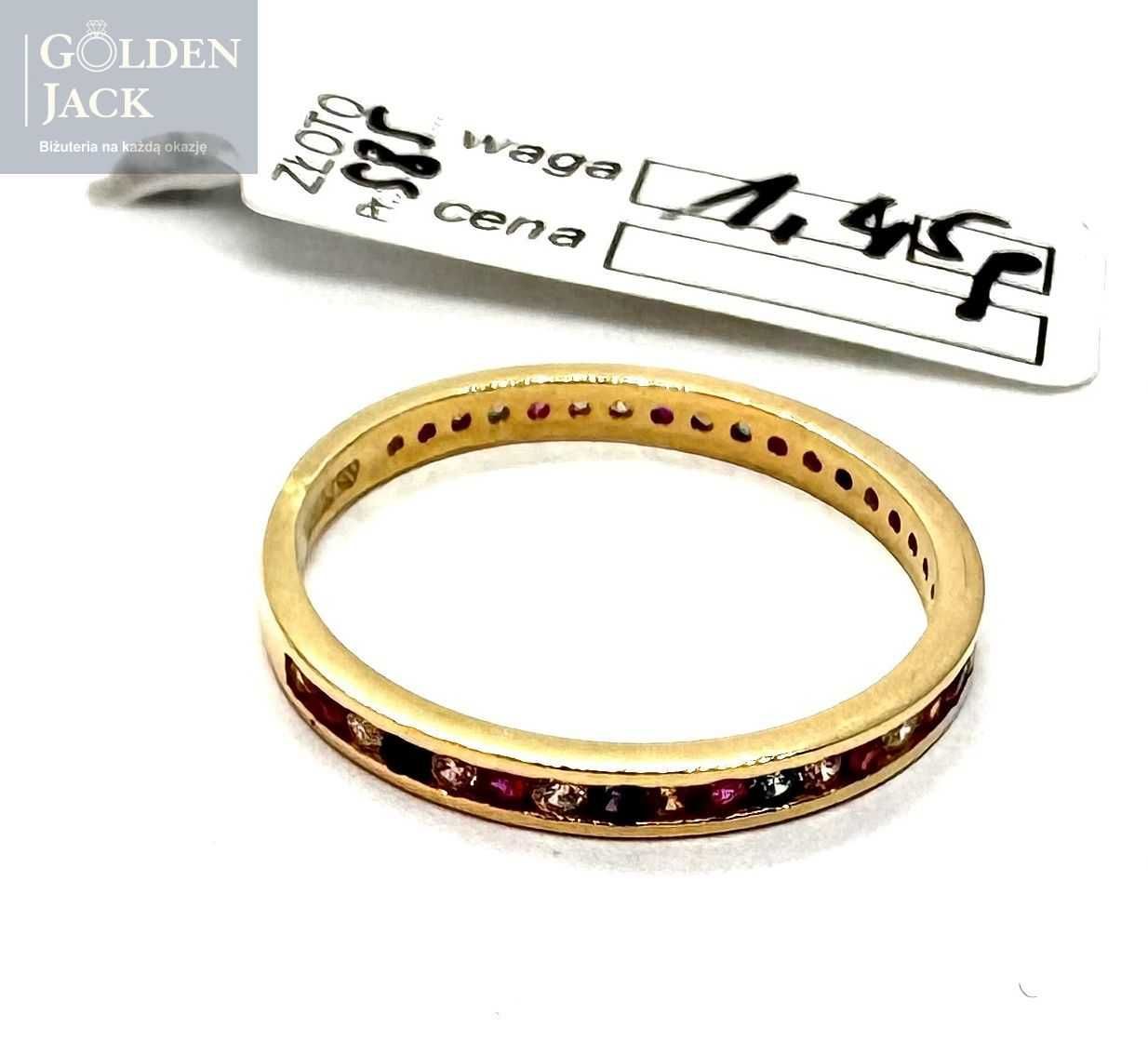 Złoty pierścionek z kolorowymi cyrkoniami złoto pr. 585 roz. 13 1,45 g