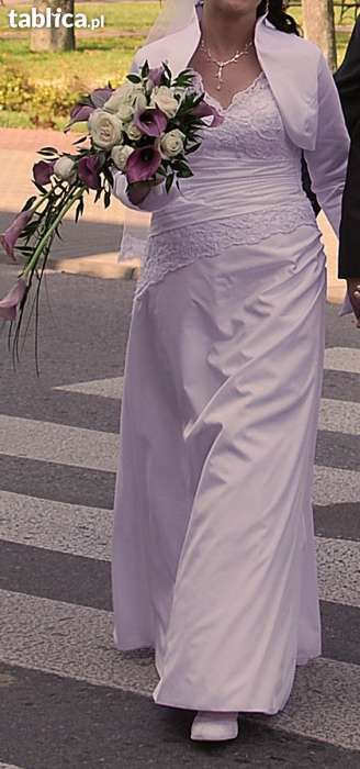 Biała długa suknia ślubna koronka gorset 40/42 z welonem i bolerkiem