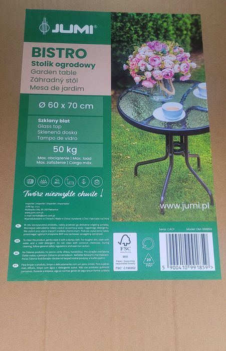 Stolik ogrodowy Bistro okrągły 60x70cm Jumi