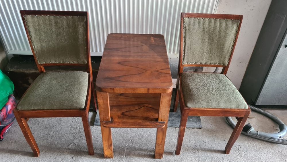 Stolik(prawdopodobnie lata 40)+2 krzesła(lata60) ,PRL Vintage,Art Deco