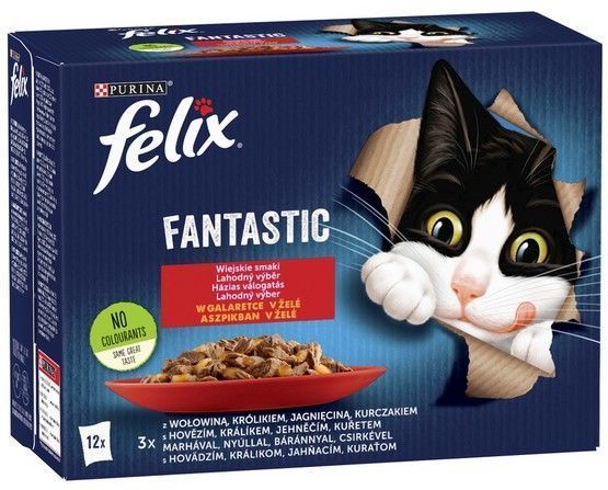 Zestaw pysznych karm dla kota Felix Wiejskie Smaki w galaretce 12x85g