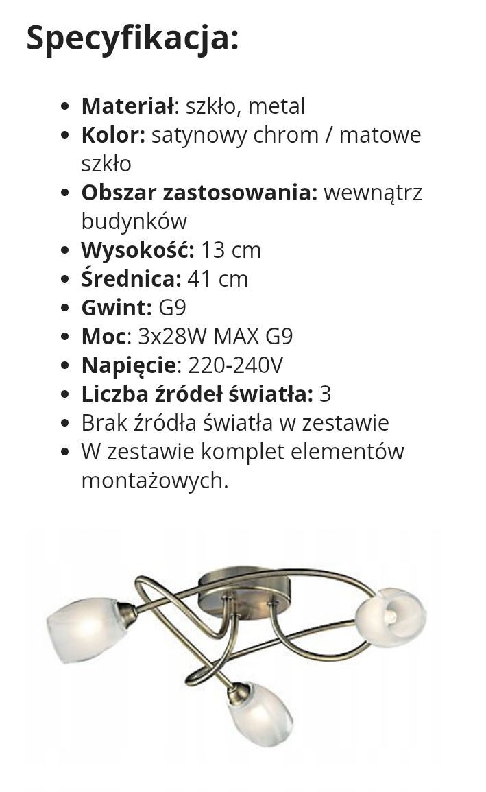 Lampa plafon chrom nowe tanio