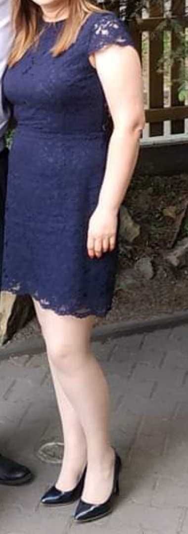 Sukienka koronkowa H&m granatowa L