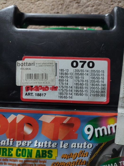 Łańcuchy na koła, Bottari T2, 070, 9 mm nowe