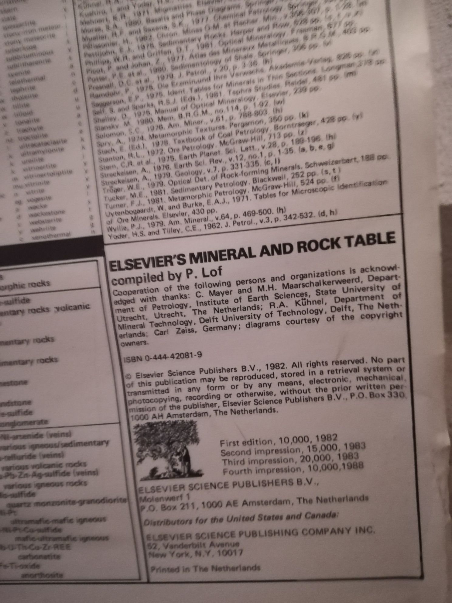 Elsevier's Mineral and Rock Table