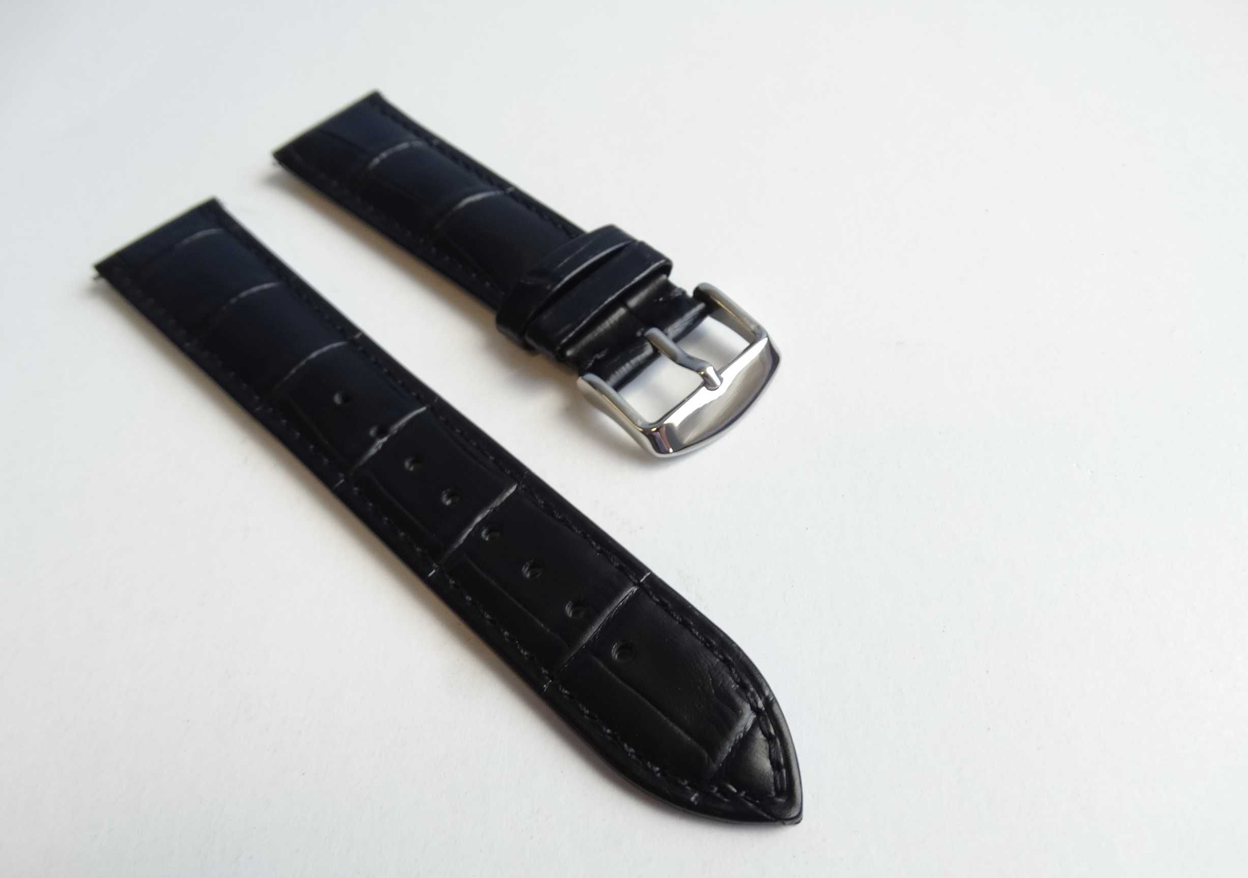 Pasek skórzany 20mm do zegarka czarny kroko z klamrą ze stali 316L