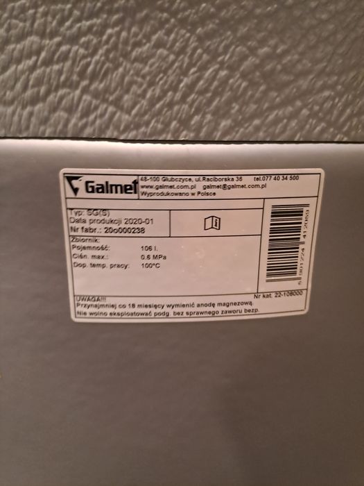 Bojler -Zasobnik wody użytkowej 100l Galmet SG(S)