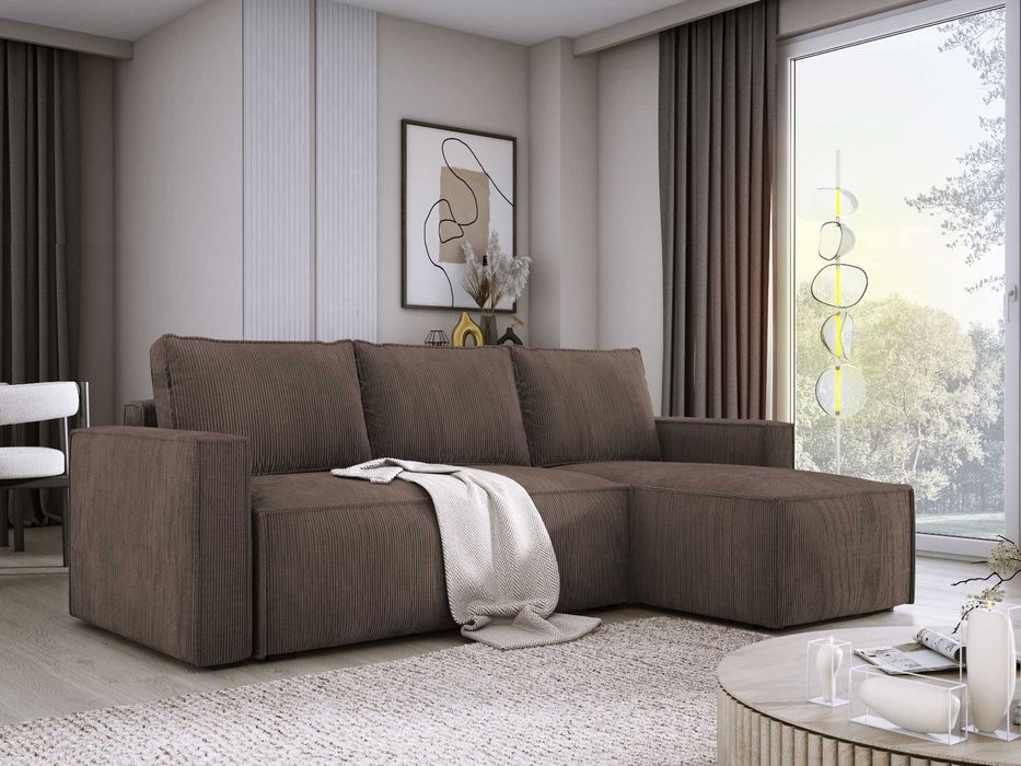 Sztruksowy narożnik KENZO z funkcją spania! Tkanina poso