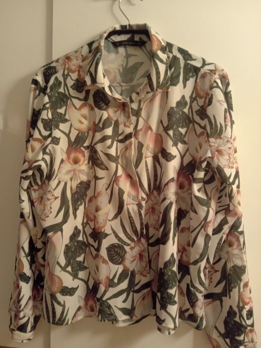 Zara Basic r40 bluzka koszulowa z motywem roślinnym