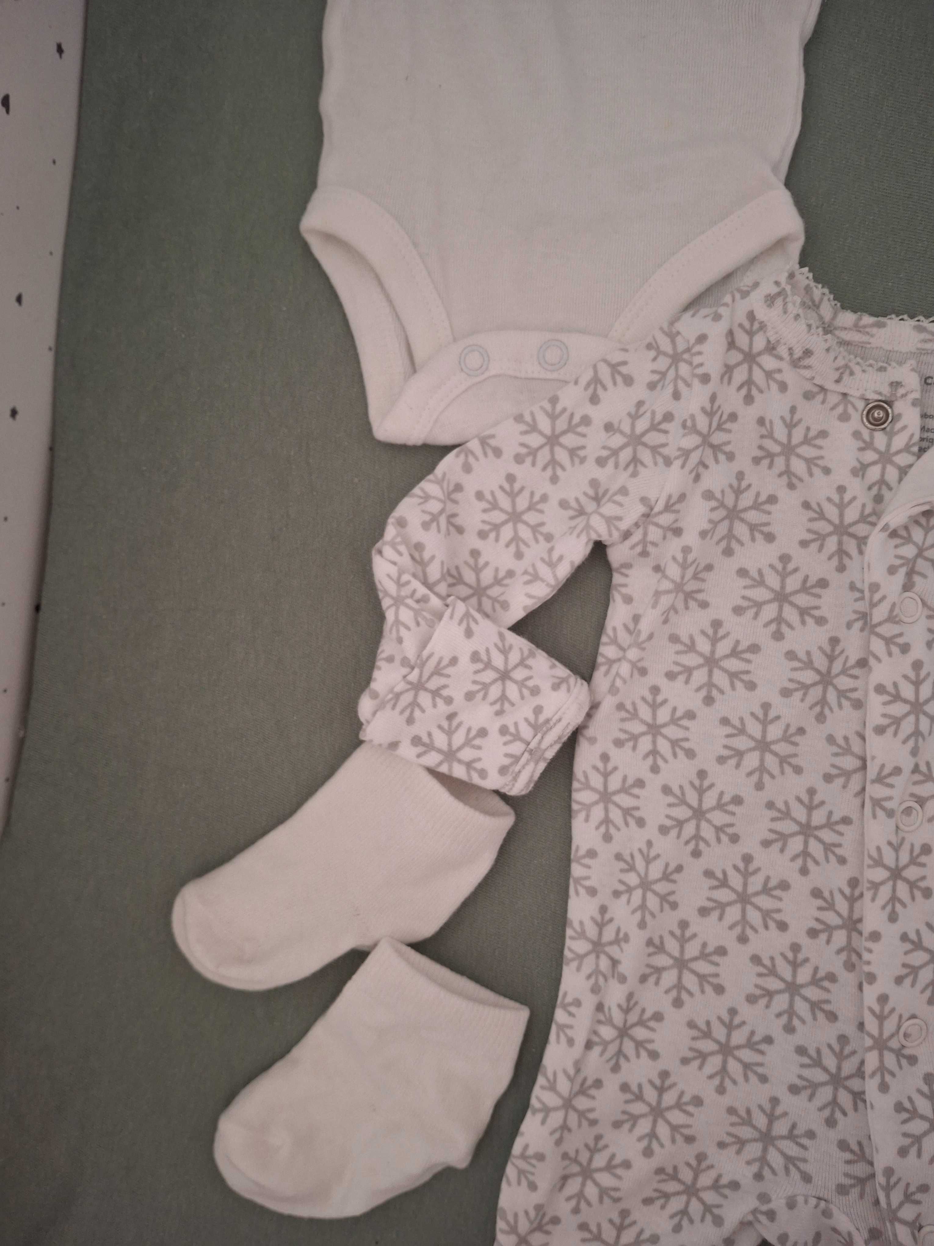 Nowe body carters śpiochy śnieżynki białe minimalizm newborn 50 56