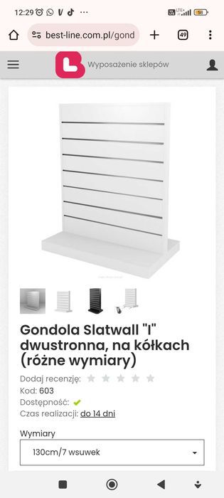 Gondola Slatwall "I" stojak sklepowy na kółkach regał