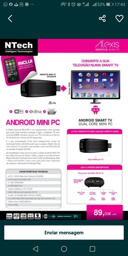 Adaptador Android para TV - ALEXIS Android mini PC