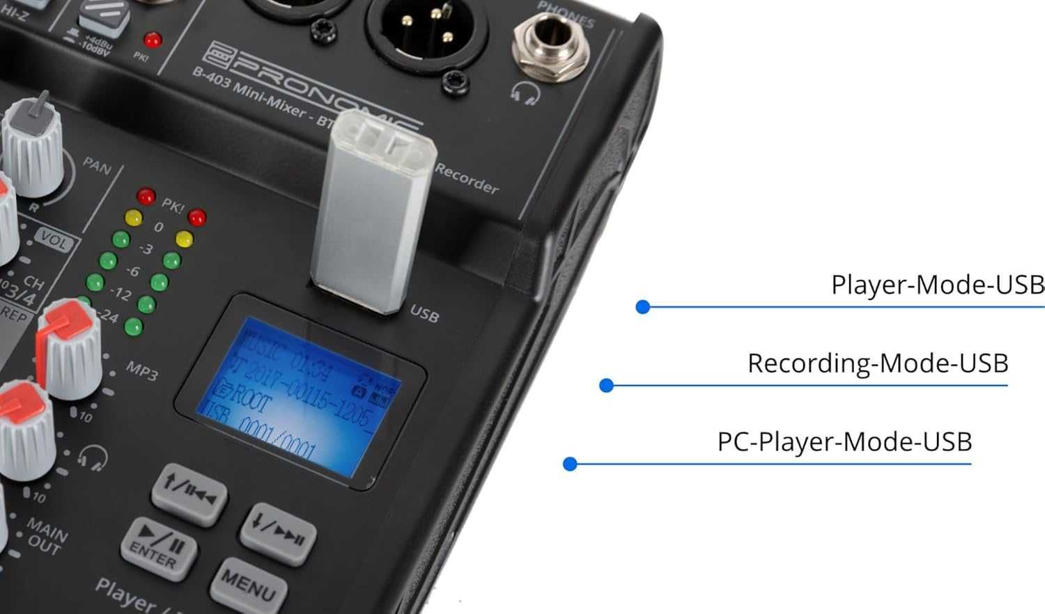 Pronomic B-403 mini mikser Bluetooth i nagrywaniem USB kompaktowy