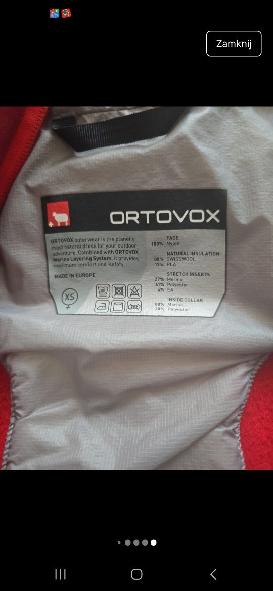 Kurtka zimowa ortovox 34 xs merino