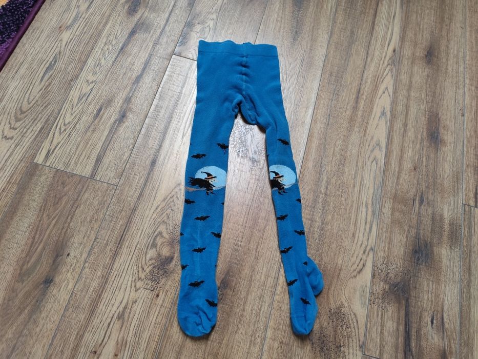 Rajstopy Halloween 104-110 nietoperze czarownica niebieskie bawełniane