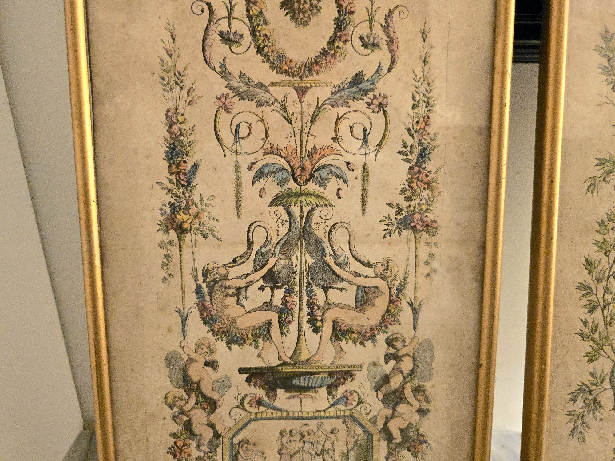 Par de Gravuras Antigas Neoclássicas – c. 1780–1810 – Coloridas à Mão