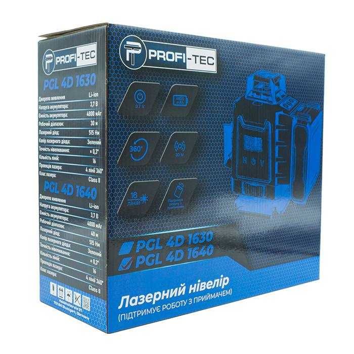 Лазерний нівелір PROFI-TEC PGL 4D 1640 (40м, 16 ліній зелений промінь)