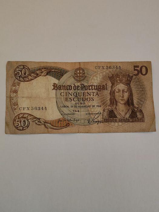 Nota do banco de Portugal 50 escudos  ouro de 1964