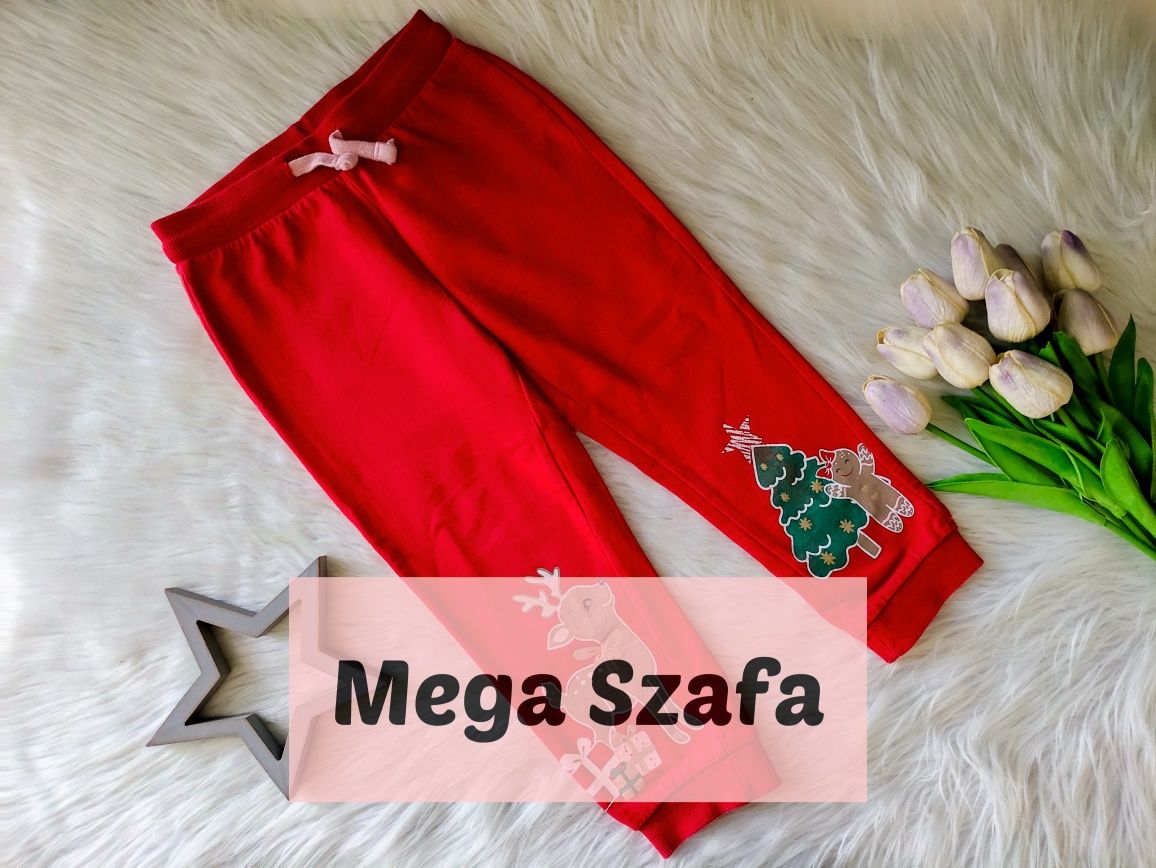98 :)czerwone świąteczne spodnie dresowe sportowe