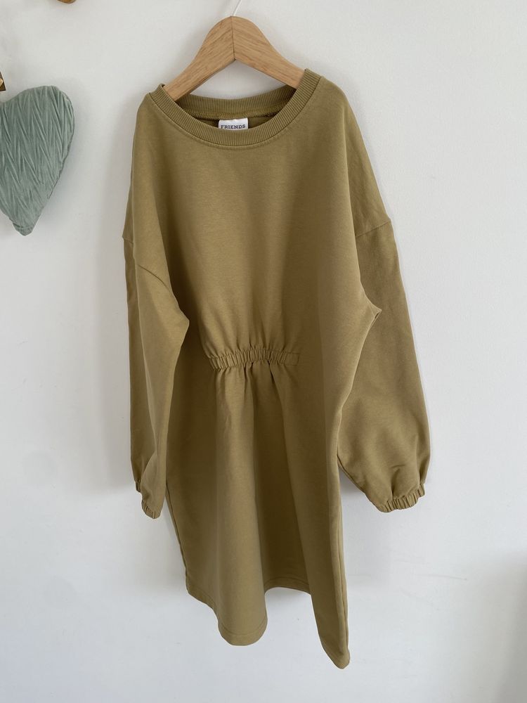 Sukienka bluza friends 140 beżowo musztardowa luźna jak newbie