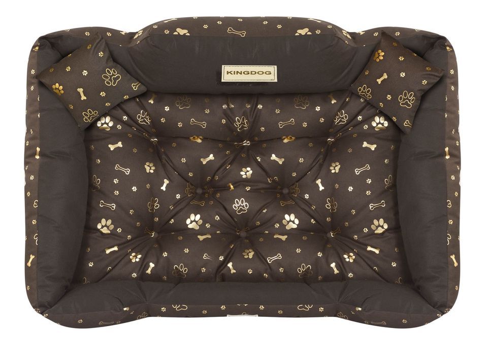 Legowisko Dla Psa Kojec Kingdog 100X75 Cm Wodoodporne Kości Złote