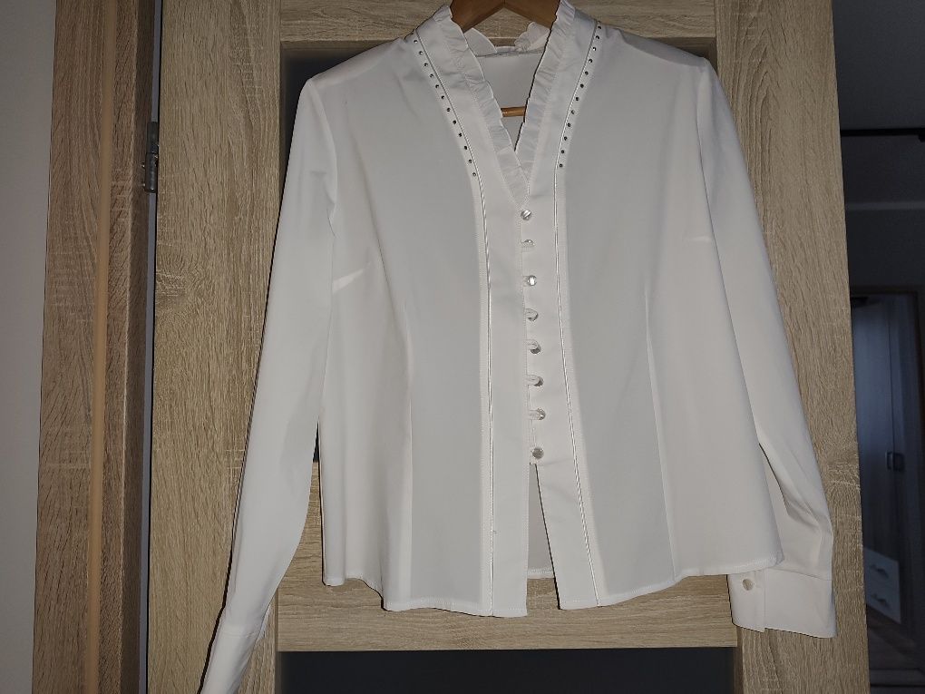 Bluzka damska biała koszulowa elegancka stójka 46/xxxl marka Strzelec