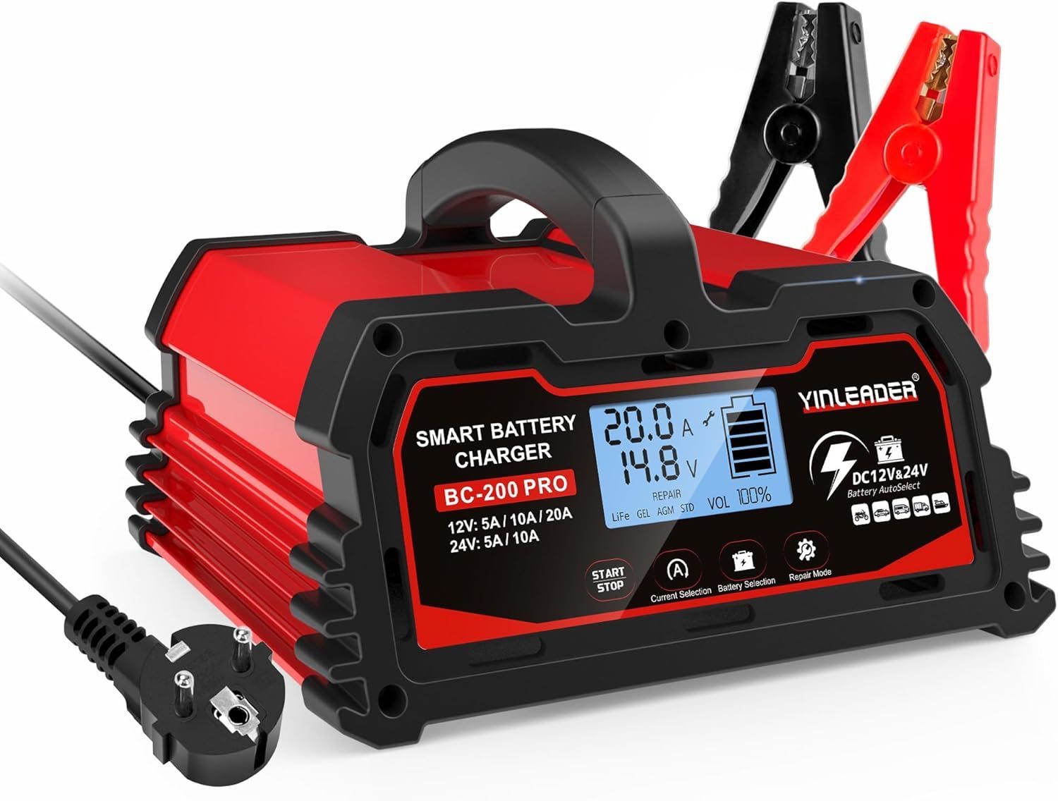 Inteligentna ładowarka samochodowa 12V/24V 20A z LCD do akumulatorów
