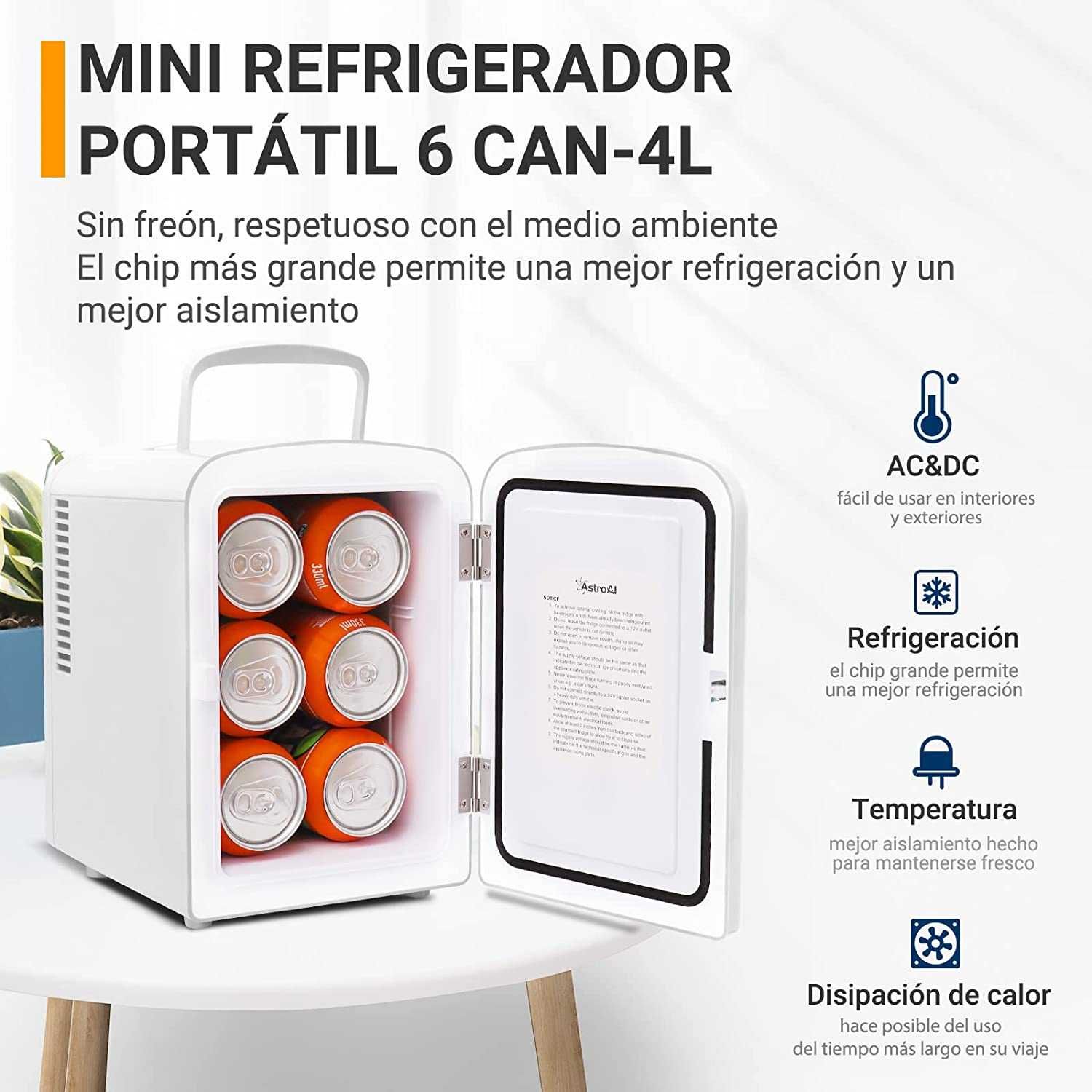 Minifrigorífico portátil 4 l, 12 V/220 V, novo, branco