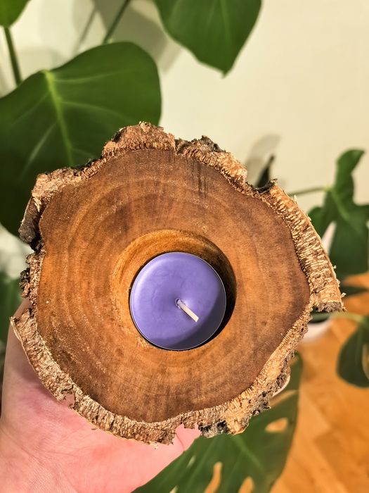 Drewniany świecznik handmade