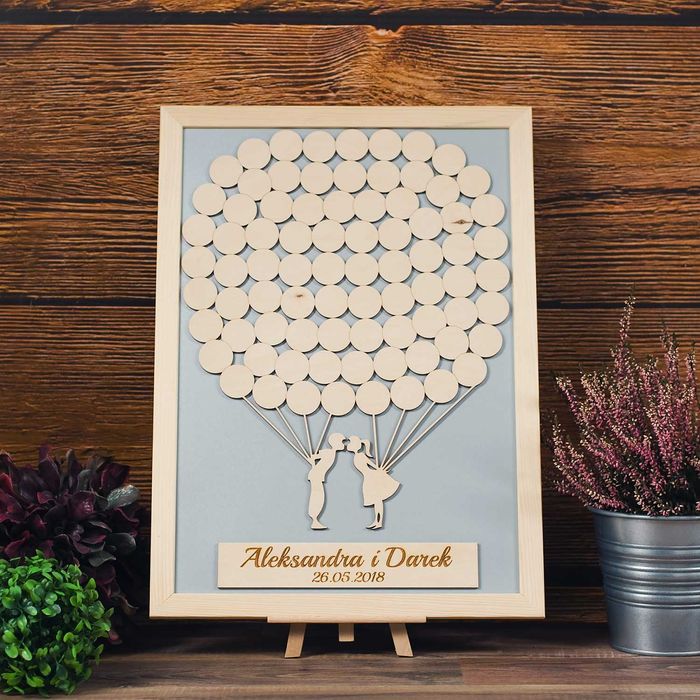 Księga gości weselnych balony - 80 SZT. - DREWNIANA